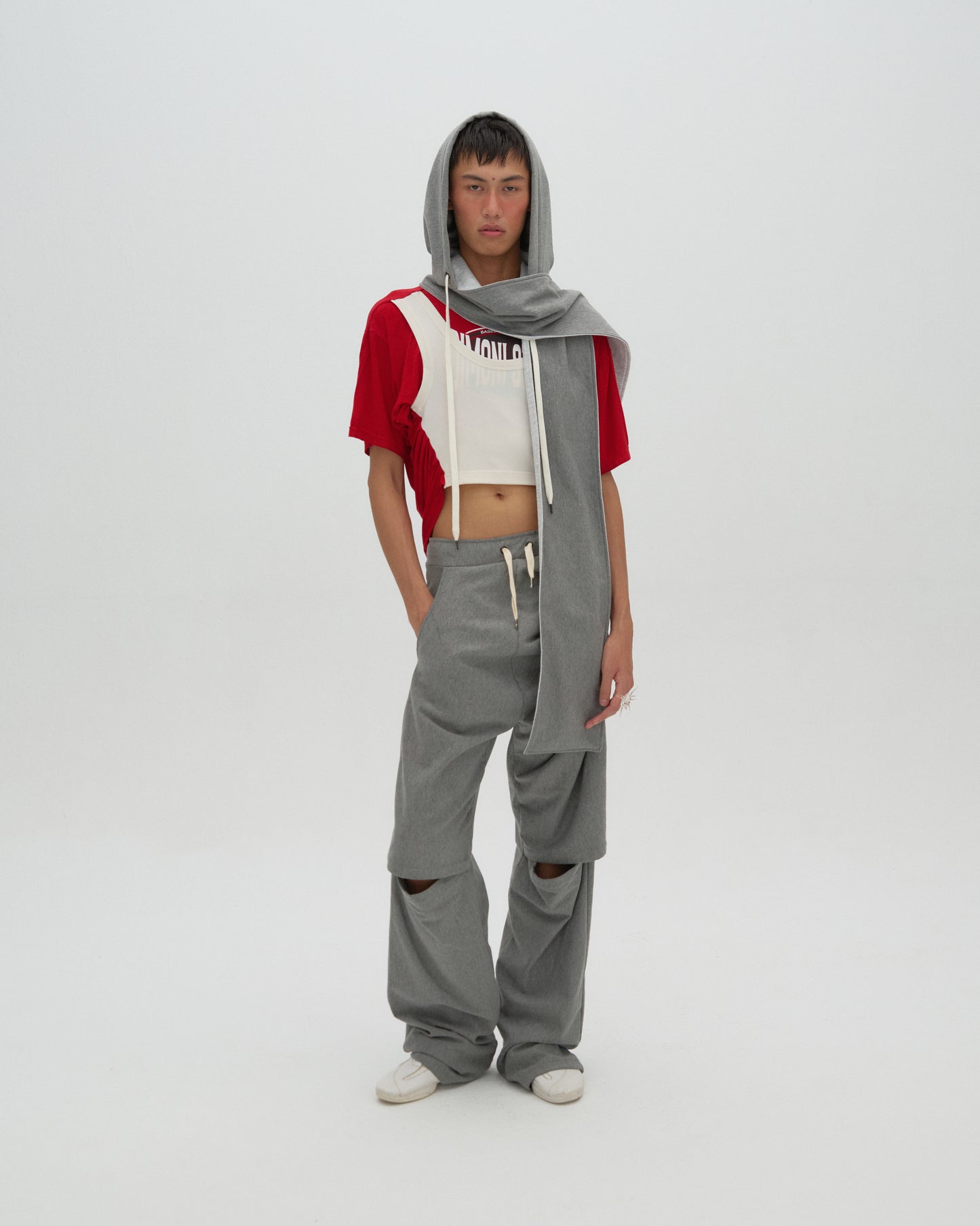 asymmetric draped sweatpants