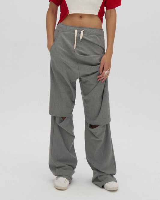 asymmetric draped sweatpants